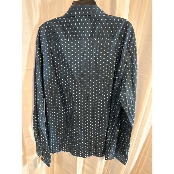 Van Heusen Men's Never Tuck Geo Print Slim Fit Shirt 2XL 18-18 Blue Cotton/Nylon - Picture 6 of 7